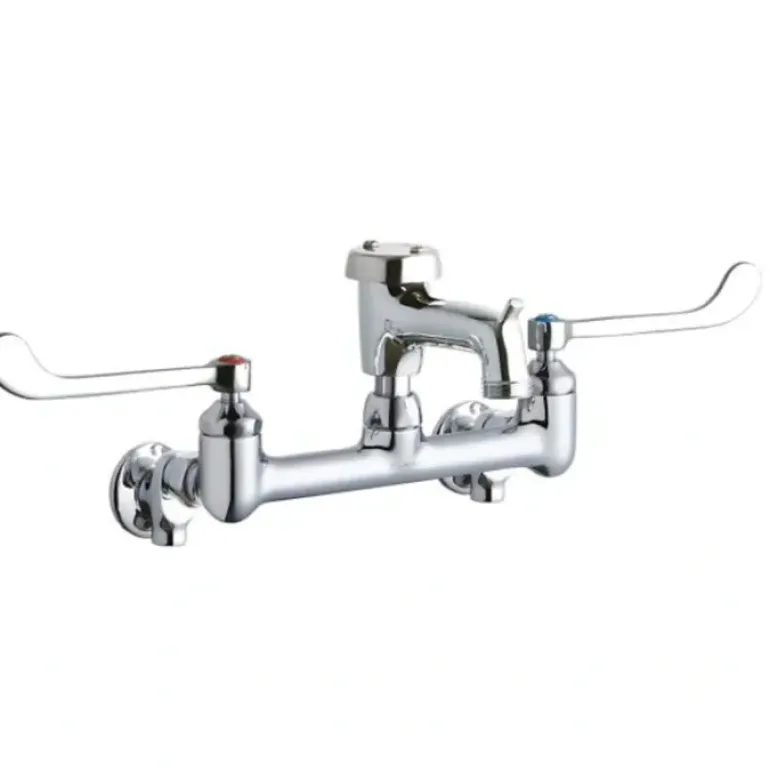 Elkay LK940BP03T6S 8& Centerset Wall Mount Faucet 3& Bucket Hook Spt 6& Wristblade Handles 1/2& Offset Inlets+Stop Polished Chrome - One-stop shop for professional tools and equipment.
