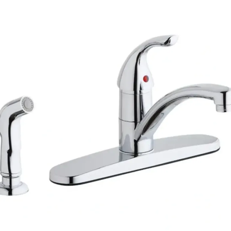 Elkay LK1001CR Everyday Four Hole Deck Mount Kitchen Faucet with Lever Handle and Side Spray and Deck Plate/Escutcheon Chrome - One-stop shop for professional tools and equipment.