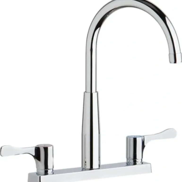 Elkay LKD2423BHC 8& Centerset Exposed Deck Mount Faucet with Gooseneck Spout and 4& Lever Handles Chrome - One-stop shop for professional tools and equipment.