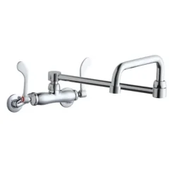 Elkay LK945DS20T4T Foodservice 3-8& Adjustable Centers Wall Mount Faucet w/Double Swing Spout 4& Wristblade Handles 2& Inlet - One-stop shop for professional tools and equipment.