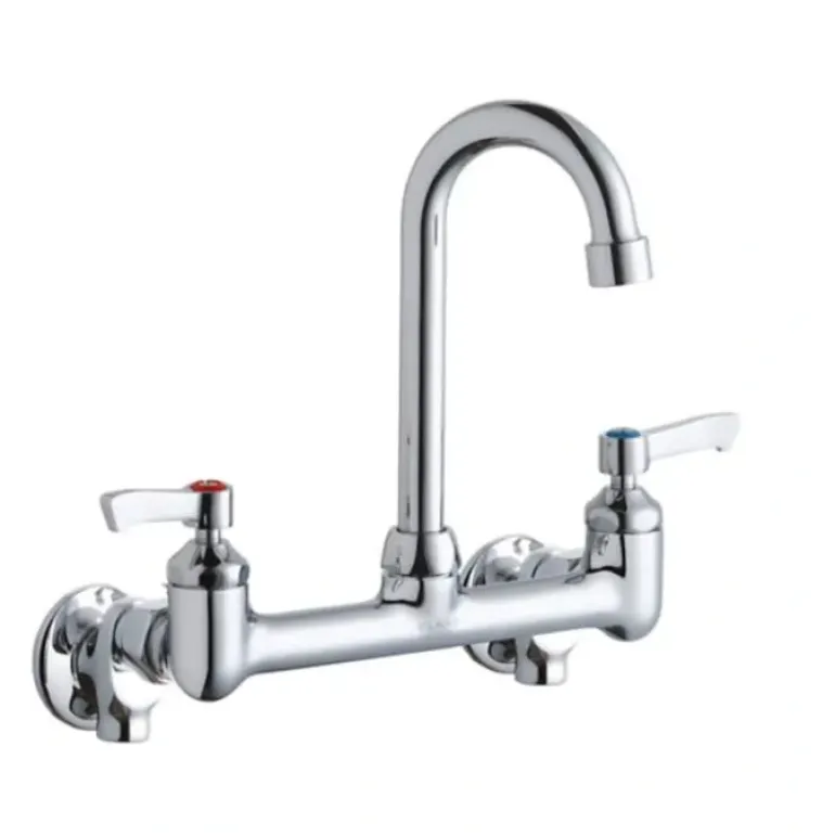Elkay LK940GN04L2S Scrub/Handwash 8& Centerset Wall Mount Faucet with 4& Gooseneck Spout 2& Lever Handles 1/2& Offset Inlets+Stop - One-stop shop for professional tools and equipment.