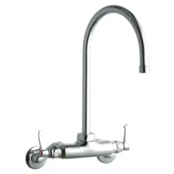 Elkay LK945GN08L2T Foodservice 3-8& Adjustable Centers Wall Mount Faucet w/8& Gooseneck Spout 2& Lever Handles 2& Inlet Chrome - One-stop shop for professional tools and equipment.