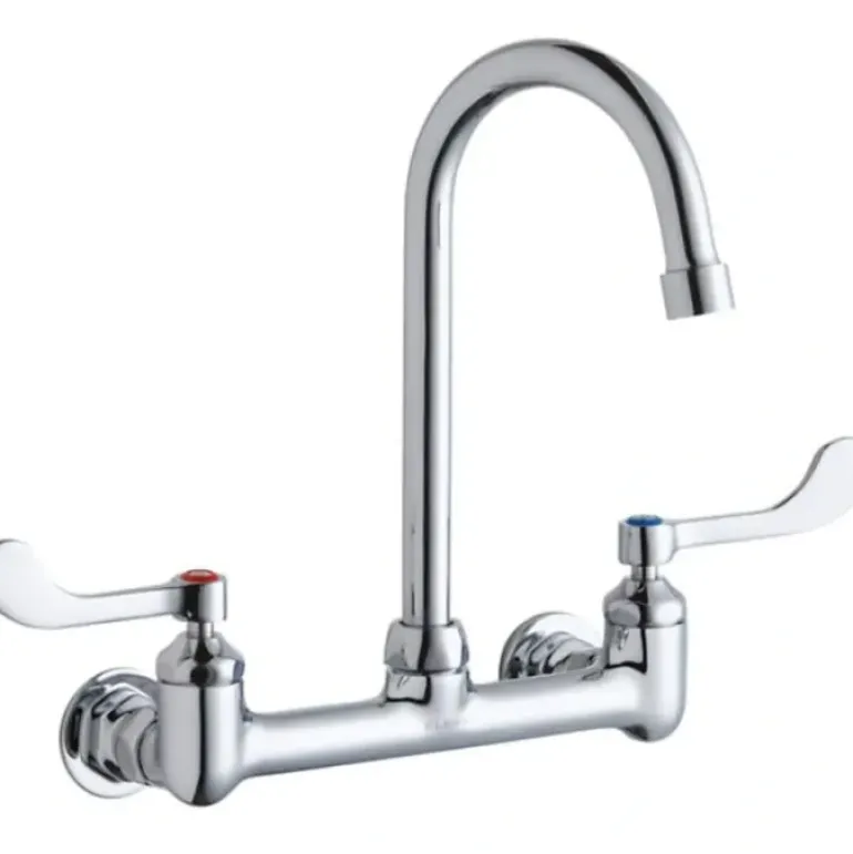 Elkay LK940GN04T6H Scrub/Handwash 8& Centerset Wall Mount Faucet w/4& Gooseneck Spout 6& Wristblade Handles 1/2& Offset Inlet - One-stop shop for professional tools and equipment.