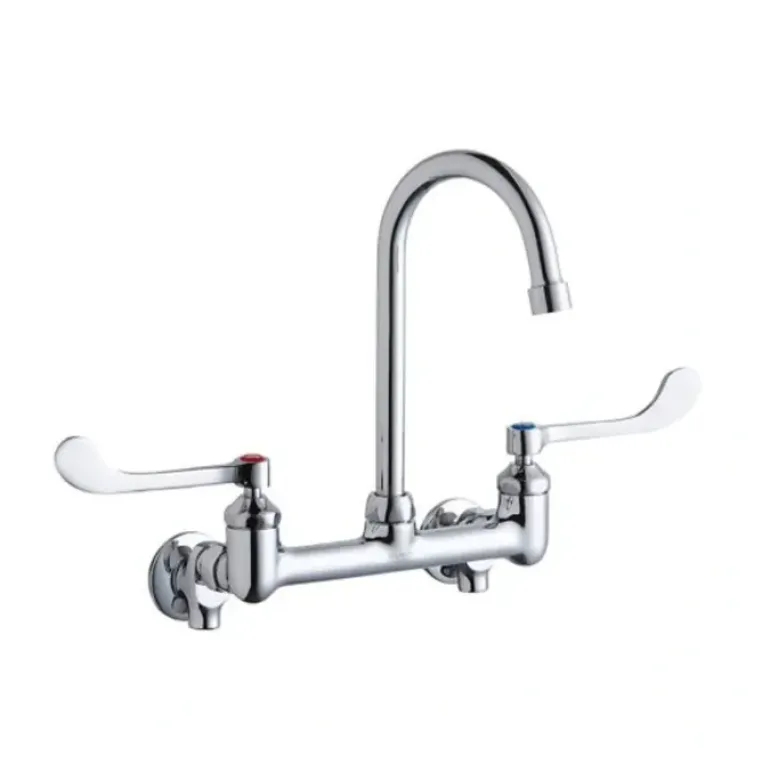 Elkay LK940GN05T6S Scrub/Handwash 8& Centerset Wall Mount Faucet w/5& Gooseneck Spout 6& Wristblade Handle 1/2& Offset Inlets+Stop - One-stop shop for professional tools and equipment.