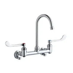 Elkay LK940GN04T6S Scrub/Handwash 8& Centerset Wall Mount Faucet w/4& Gooseneck Spout 6& Wristblade Handle 1/2& Offset Inlets+Stop - One-stop shop for professional tools and equipment.