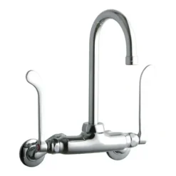 Elkay LK945GN05T6T Foodservice 3-8& Adjustable Centers Wall Mount Faucet w/5& Gooseneck Spout 6& Wristblade Handles 2& Inlet - One-stop shop for professional tools and equipment.