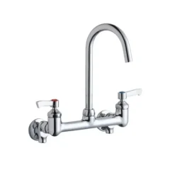 Elkay LK940LGN05L2S 8& Centerset Deck Mount Laminar Flow Faucet with 5& Gooseneck Spout 2& Lever Handles 1/2& Offset Inlets+Stop - One-stop shop for professional tools and equipment.