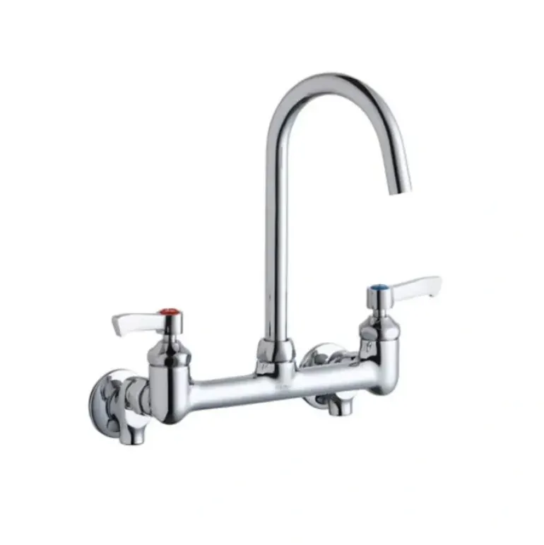 Elkay LK940LGN05L2S 8& Centerset Deck Mount Laminar Flow Faucet with 5& Gooseneck Spout 2& Lever Handles 1/2& Offset Inlets+Stop - One-stop shop for professional tools and equipment.