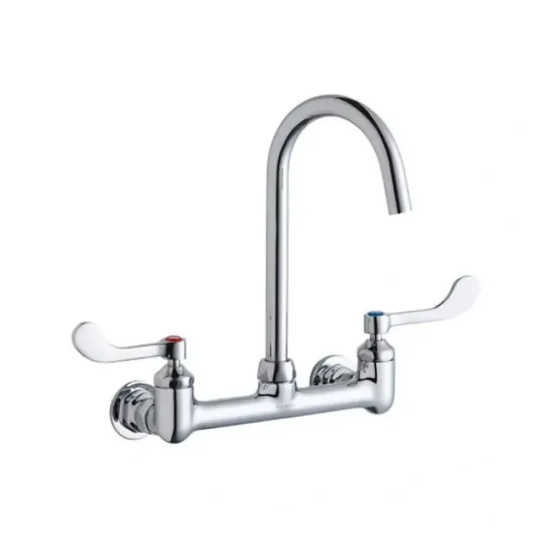 Elkay LK940LGN05T6H 8& Centerset Deck Mount Laminar Flow Faucet with 5& Gooseneck Spout 6& Wristblade Handles 1/2& Offset Inlets - One-stop shop for professional tools and equipment.