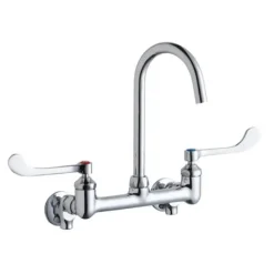 Elkay LK940LGN05T6S 8& Centerset Deck Mount Laminar Flow Faucet with 5& Gooseneck Spout 6in Wristblade Handles 1/2& Offset Inlets+Stop - One-stop shop for professional tools and equipment.