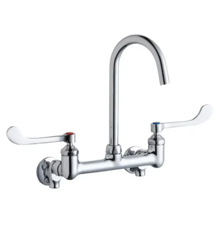 Elkay LK940LGN05T6S 8& Centerset Deck Mount Laminar Flow Faucet with 5& Gooseneck Spout 6in Wristblade Handles 1/2& Offset Inlets+Stop - One-stop shop for professional tools and equipment.