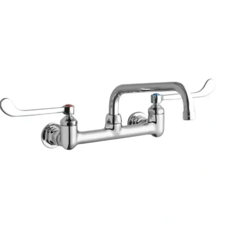 Elkay LK940TS08T6H Foodservice 8& Centerset Wall Mount Faucet with 8& Tube Spout 6& Wristblade Handles 1/2& Offset Inlet Chrome - One-stop shop for professional tools and equipment.