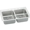 Elkay LRADQ331965PD Lustertone® Classic Stainless Steel 33& x 19-1/2& x 6-1/2& Equal Double Drop-in ADA Sink with Perfect Drain® and Quick-clip - One-stop shop for professional tools and equipment.