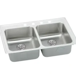 Elkay LRADQ331965PD Lustertone® Classic Stainless Steel 33& x 19-1/2& x 6-1/2& Equal Double Drop-in ADA Sink with Perfect Drain® and Quick-clip - One-stop shop for professional tools and equipment.