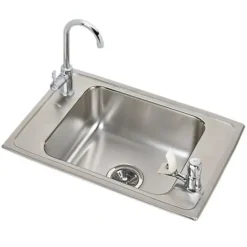 Elkay PSDKR2517C Celebrity® Stainless Steel 25& x 17& x 7-1/8& 2-Hole Single Bowl Drop-in Classroom Sink and Faucet / Bubbler Kit - One-stop shop for professional tools and equipment.