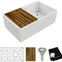 Elkay SWUF13020CBWH Fireclay 30& x 18-13/16& x 9-5/8& Single Bowl Farmhouse Workstation Sink Kit White - One-stop shop for professional tools and equipment.