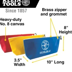 Klein Tools 5539CPAK Zipper Bags, Assorted Canvas Tool Pouches, 3-Pack - One-stop shop for professional tools and equipment.