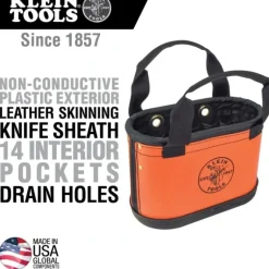 Klein Tools 5144HBS Hard-Body Bucket, 15-Pocket Oval Bucket, Orange/Black - One-stop shop for professional tools and equipment.