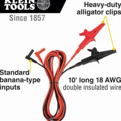 Klein Tools 69367 Heavy-Duty Alligator Clip Test Leads, 10-Foot - One-stop shop for professional tools and equipment.