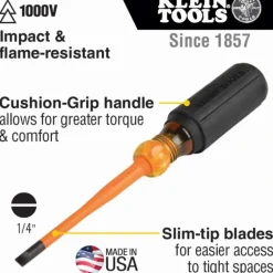 Klein Tools 6926INS Slim-Tip 1000V Insulated Screwdriver, 1/4-Inch Cabinet, 6-Inch - One-stop shop for professional tools and equipment.