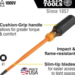 Klein Tools 6946INS Slim-Tip 1000V Insulated Screwdriver, #2 Square, 6-Inch Round Shank - One-stop shop for professional tools and equipment.