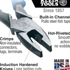 Klein Tools J2000-9NECRTP Lineman's Pliers, Fish Tape Pull/Crimping, 9-Inch - One-stop shop for professional tools and equipment.
