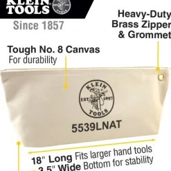 Klein Tools 5539LNAT Klein Tools Large Canvas Bag with Zipper - One-stop shop for professional tools and equipment.