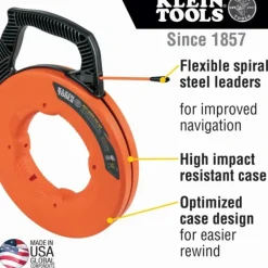 Klein Tools 56382 Multi-Groove Fiberglass Fish Tape with Nylon Tip, 50-Foot - One-stop shop for professional tools and equipment.