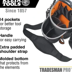 Klein Tools 55419SP-14 Tool Bag, Tradesman Pro Shoulder Pouch, 14 Pockets, 10-Inch - One-stop shop for professional tools and equipment.