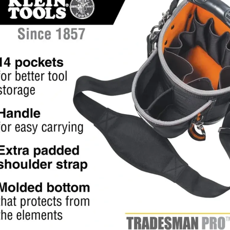 Klein Tools 55419SP-14 Tool Bag, Tradesman Pro Shoulder Pouch, 14 Pockets, 10-Inch - One-stop shop for professional tools and equipment.