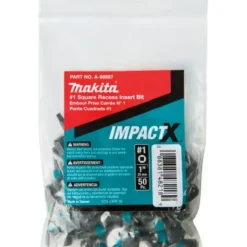 Makita A-98887 ImpactX, #1 Square Recess 1³ Insert Bit, 50/pk, Bulk - One-stop shop for professional tools and equipment.
