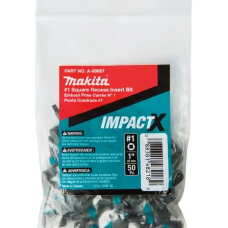 Makita A-98887 ImpactX, #1 Square Recess 1³ Insert Bit, 50/pk, Bulk - One-stop shop for professional tools and equipment.