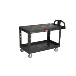 Rubbermaid FG454500BLA HEAVY-DUTY ERGO HANDLE UTILITY CART, FLAT SHELF, LARGE, 750 LB. CAPACITY - BLACK - One-stop shop for professional tools and equipment.