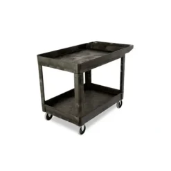 Rubbermaid FG452089BLA HEAVY-DUTY FLAT HANDLE UTILITY CART, LIPPED SHELF, MEDIUM, 500 LB. CAPACITY - BLACK - One-stop shop for professional tools and equipment.
