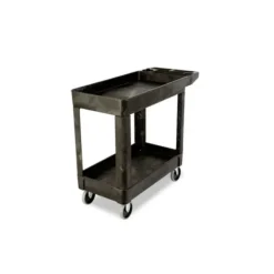 Rubbermaid FG450089BLA HEAVY-DUTY FLAT HANDLE UTILITY CART, LIPPED SHELF, SMALL, 500 LB. CAPACITY - BLACK - One-stop shop for professional tools and equipment.